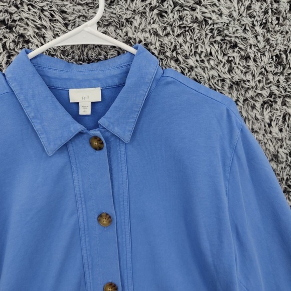 J. Jill Women Coastal Utility Cozy Button Down Shirt Jacket L Tall Blue Shacket - Picture 9 of 16